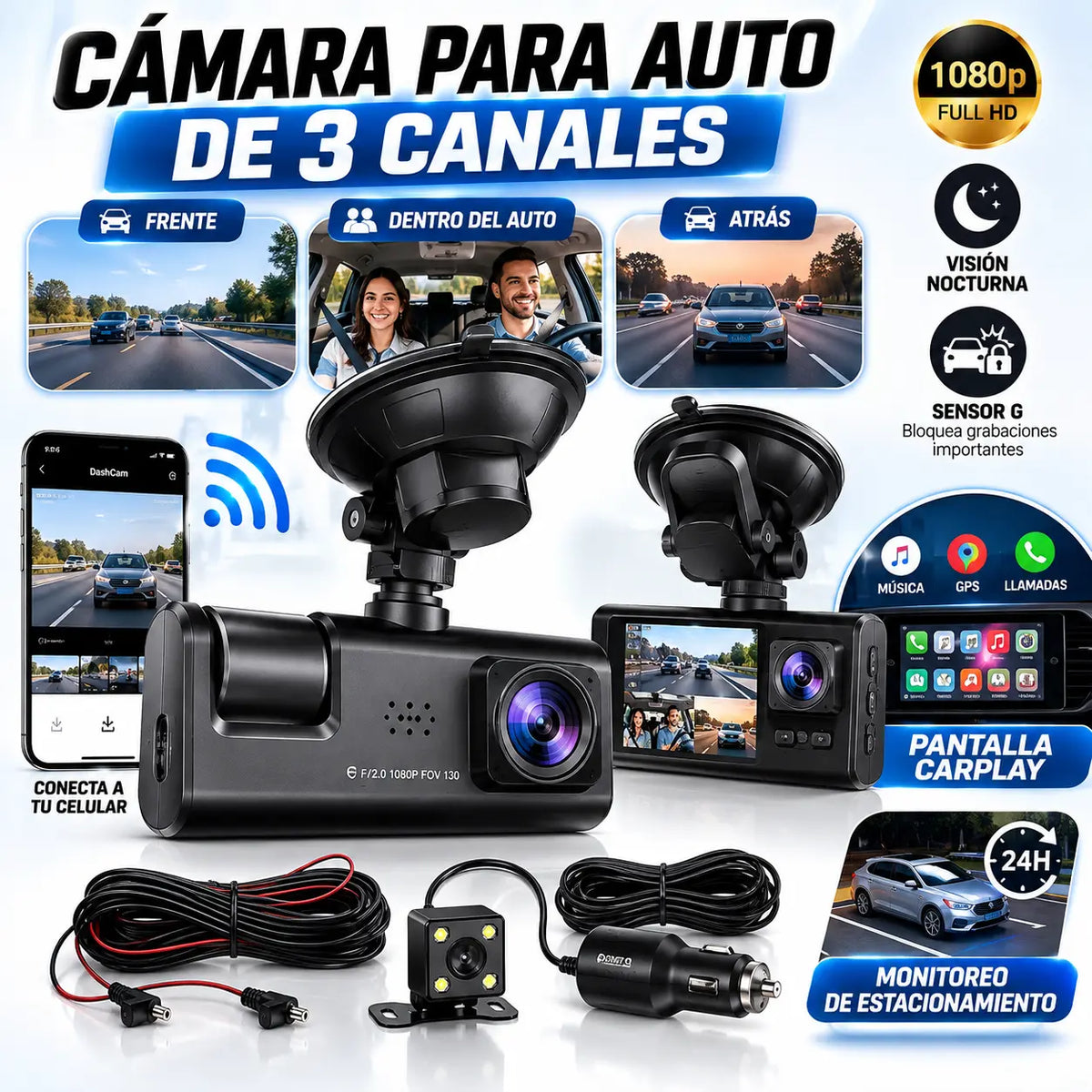 Camara para auto 3 Canales