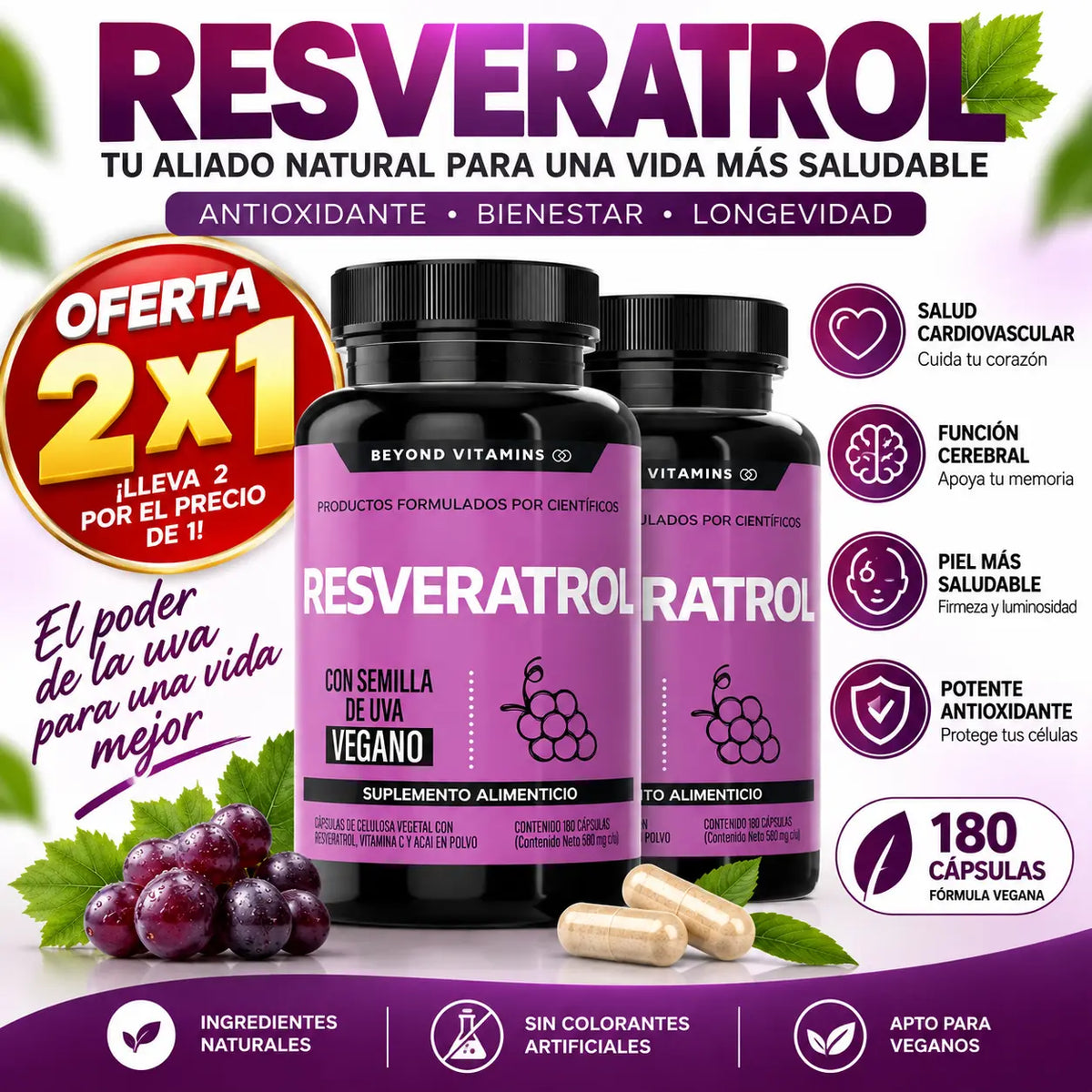 Suplemento Resveratrol 180 Capsulas oferta 2x1