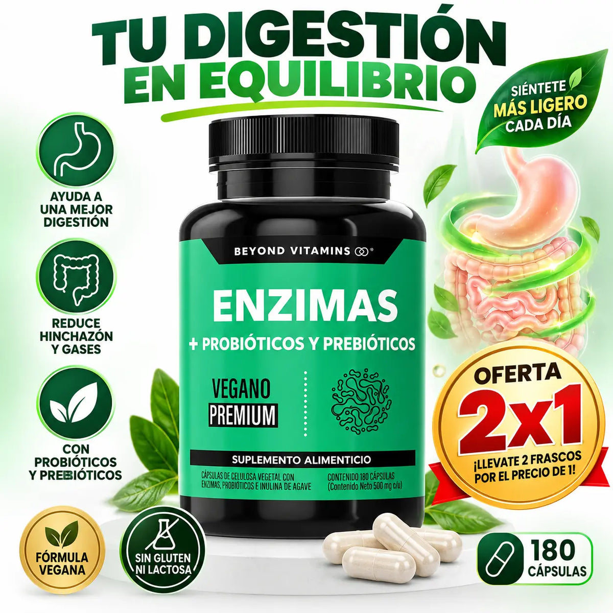 Suplemento Enzimas Digestivas 180 cap 2x1