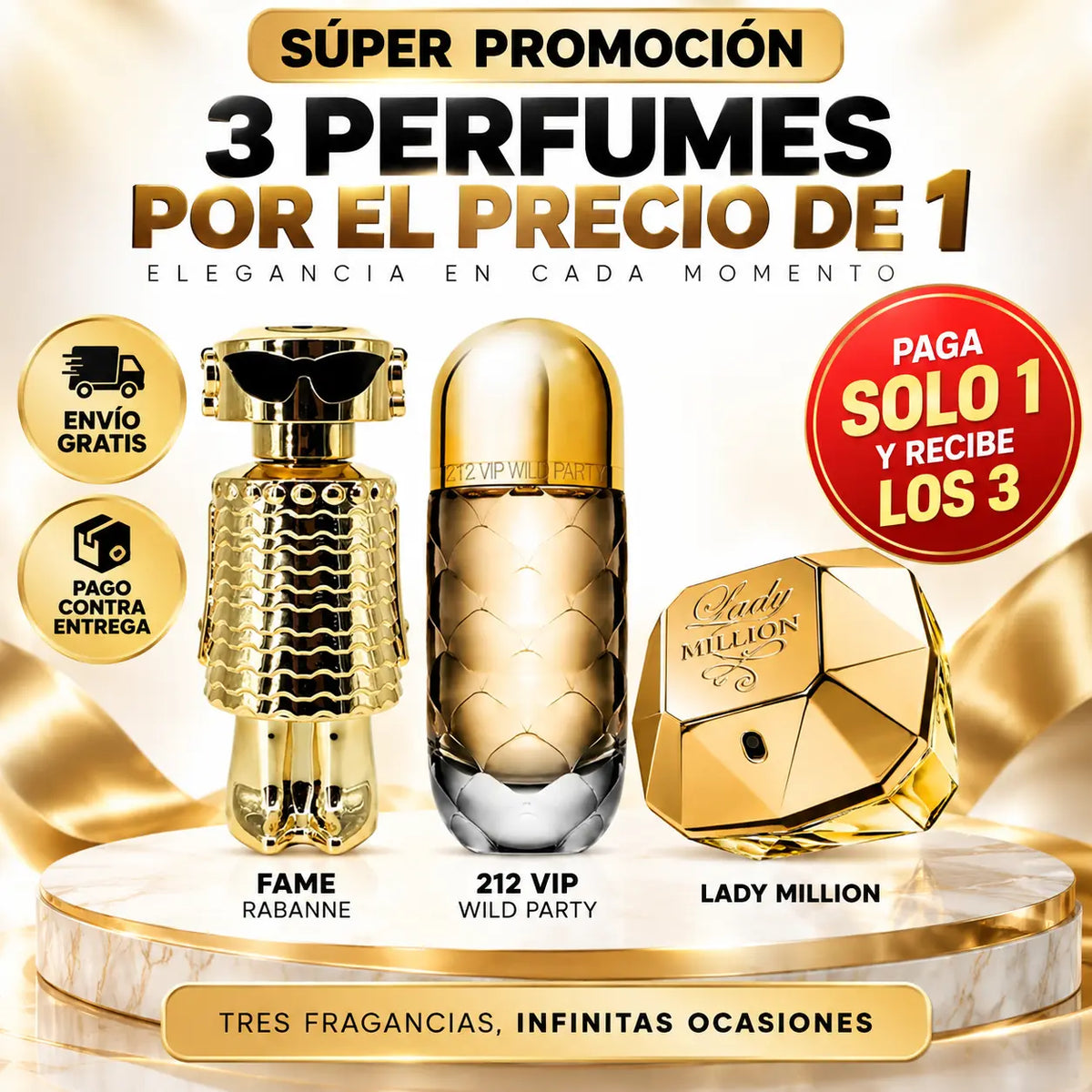 Perfumes 3x1 LadyMillion/WildParty/Fame