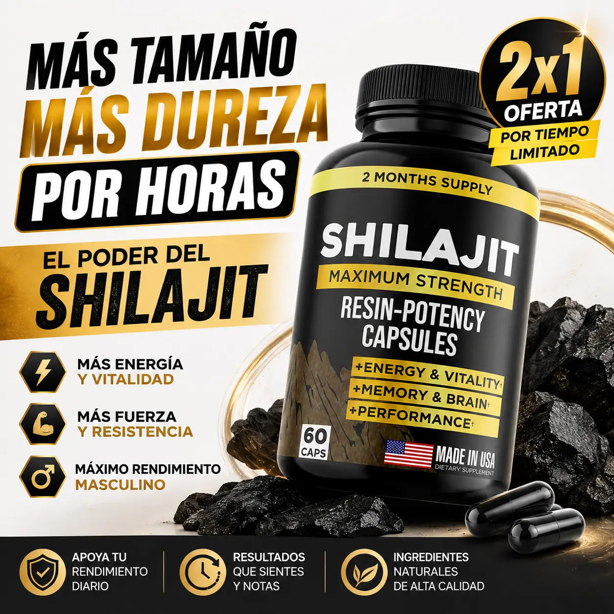 Shilajit 60 Capsulas Suplemento 2x1