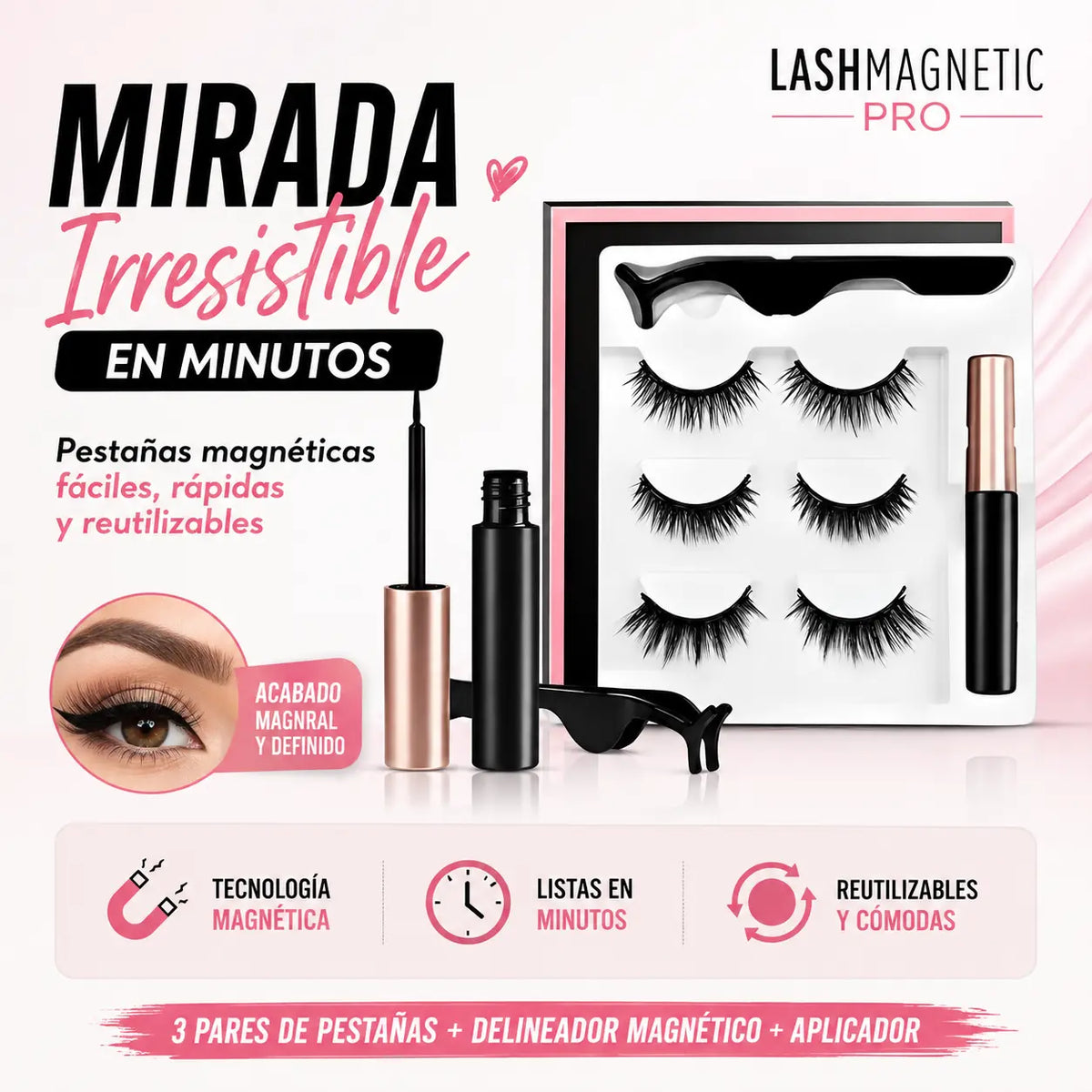 Kit 3 Pares Pestañas Postizas Magneticas