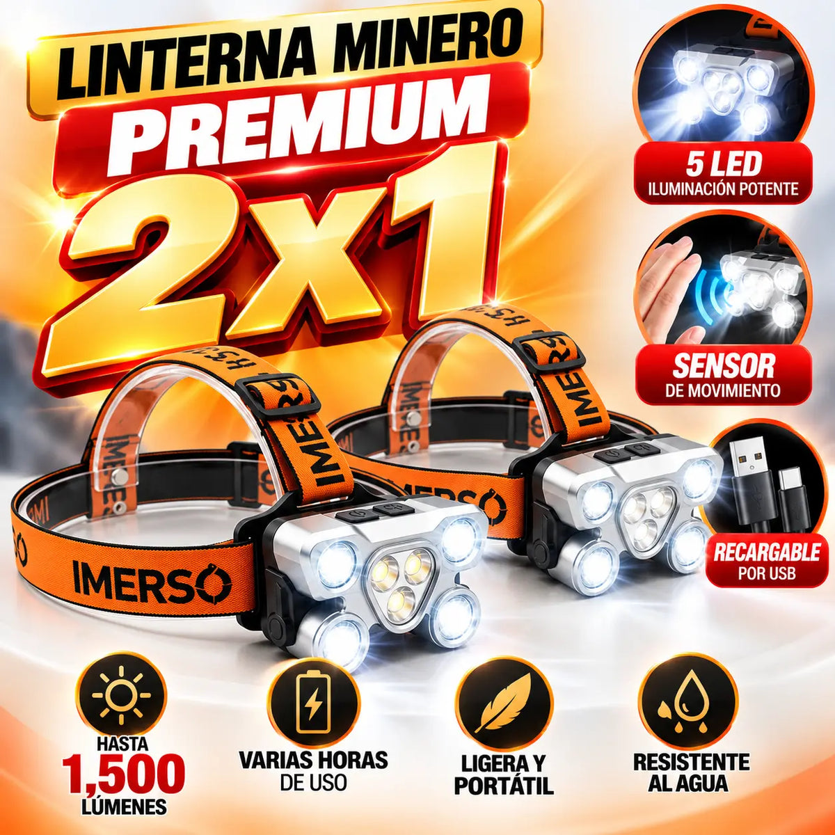 Linterna Tipo Minero 2x1