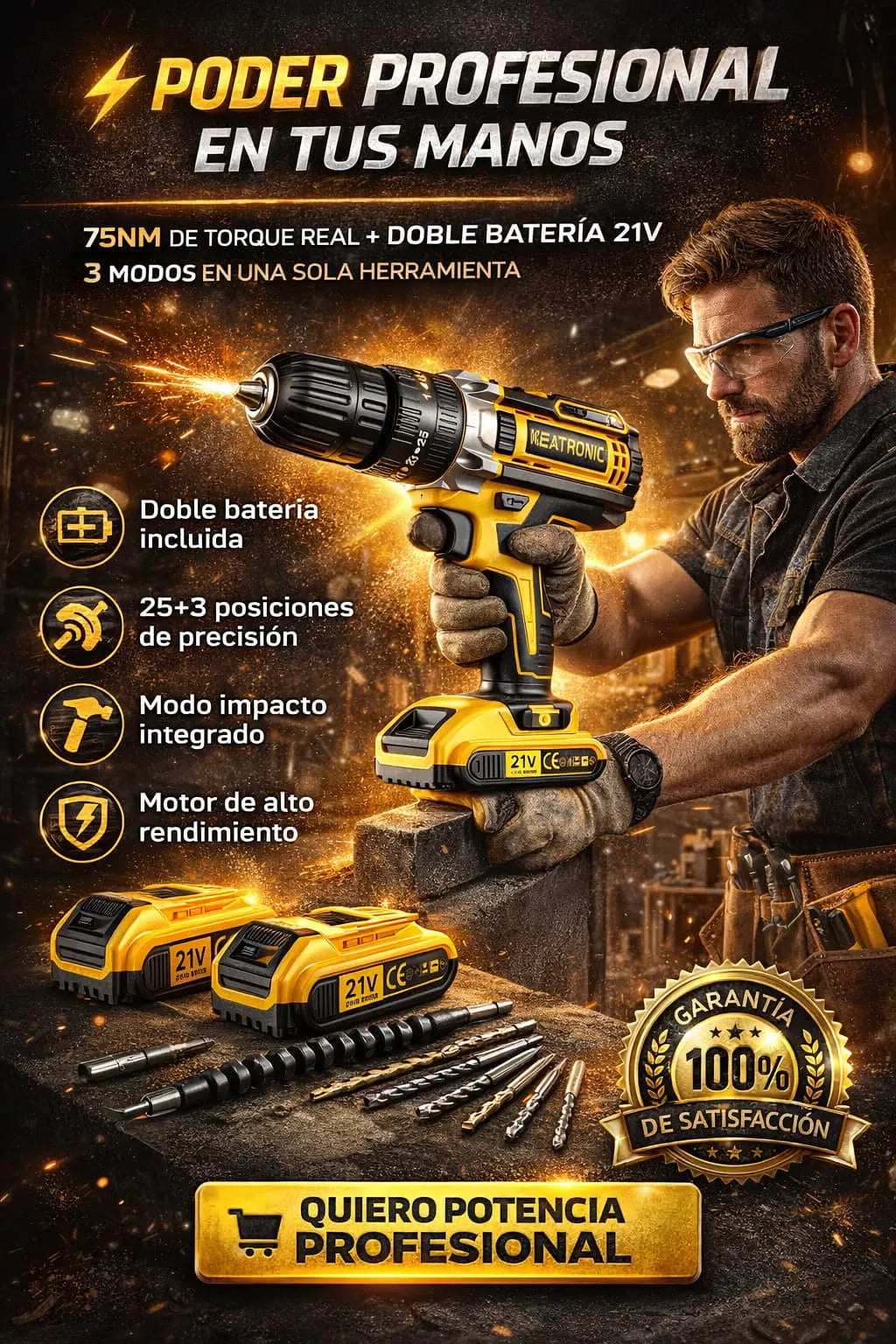 Taladro Electrico Inalambrico 2 Baterias
