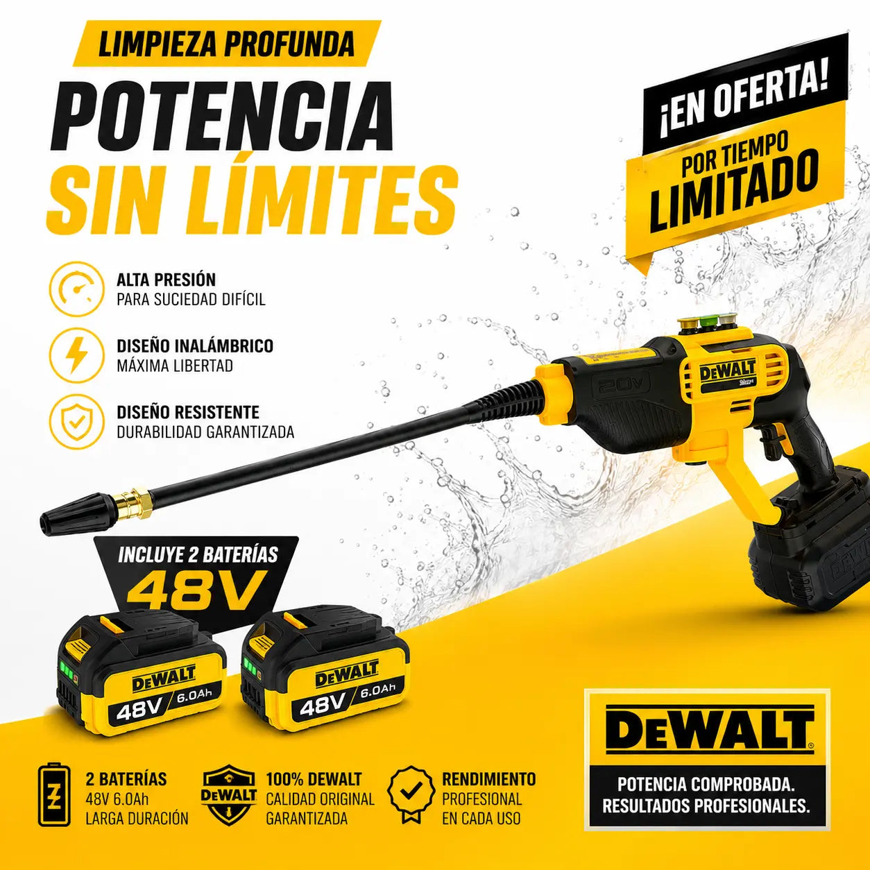 Hidrolavadora Portatil 2 baterias 48w