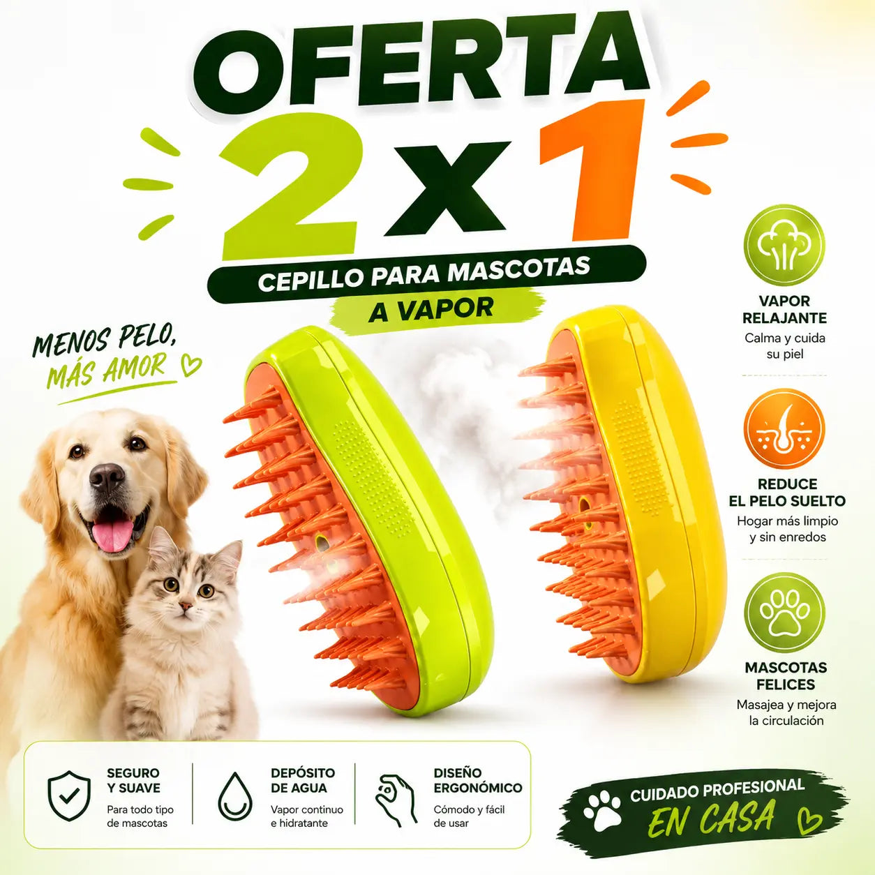 CEPILLO PARA MASCOTAS A VAPOR OFERTA 2X1